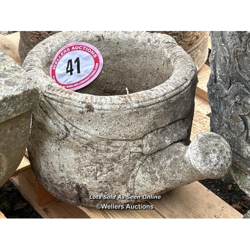 41 - Reconstituted stone watering can, 21cm (h) x 40cm (w) / Please bring equipment and labour to assist ... 