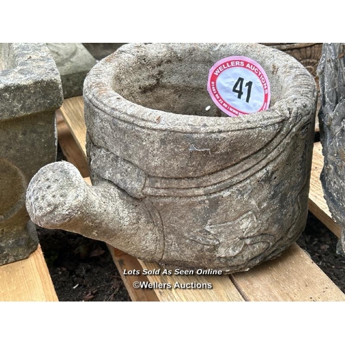 41 - Reconstituted stone watering can, 21cm (h) x 40cm (w) / Please bring equipment and labour to assist ... 