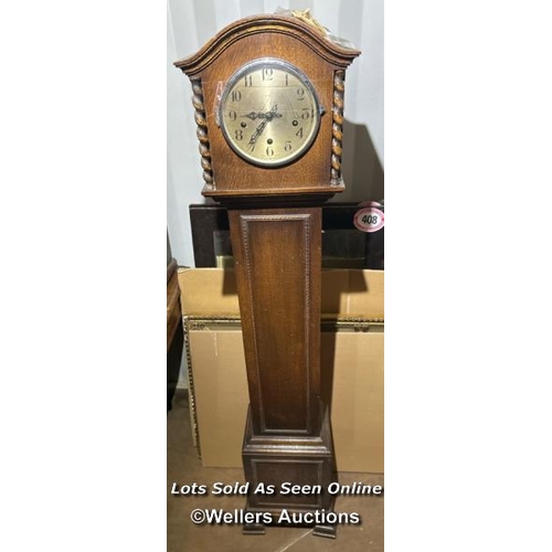 412 - Oak miniature long case clock made in England by Enfield, with key, 153cm (h) x 28cm (w) x 19cm (d) ... 