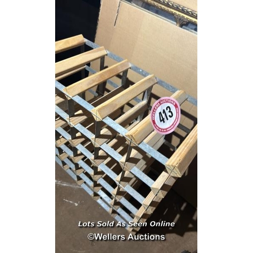 413 - Wine rack to store x25 bottles, 52cm (h) x 52cm (w) x 22cm (d) / Please bring equipment and labour t... 