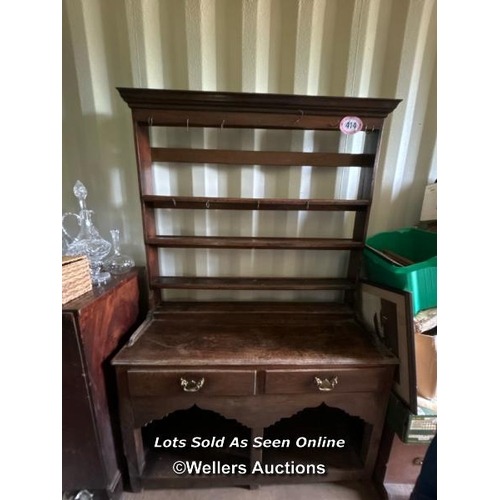 414 - A small scale oak Welsh dresser, c.1780 with pot board, plate rack top and two drawers, 186cm (h) x ... 