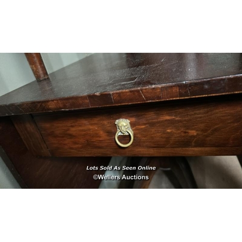 419 - A reproduction Georgian style mahogany drop leaf breakfast table with dummy drawers on each side, 73... 