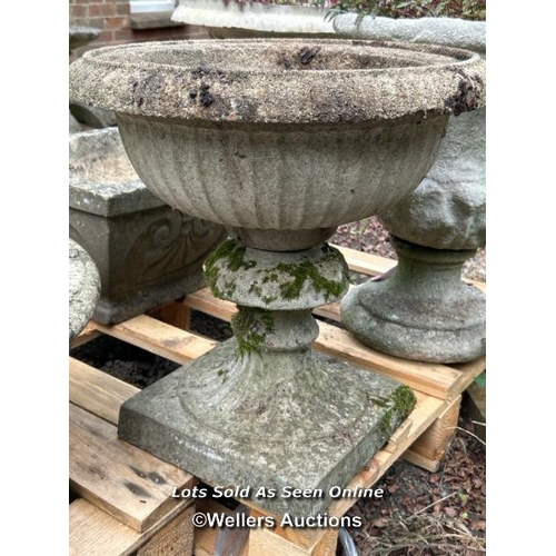 42 - Reconstituted stone planter on pedestal, 47cm (h) x 46cm (dia) / Please bring equipment and labour t... 