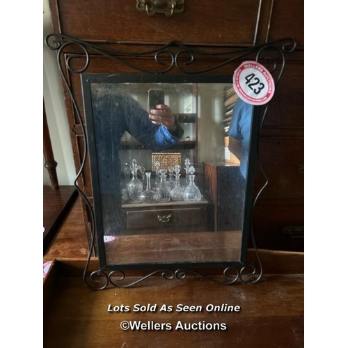 423 - A metal framed mirror, 65cm (h) x 45cm (w) / Please bring equipment and labour to assist with remova... 