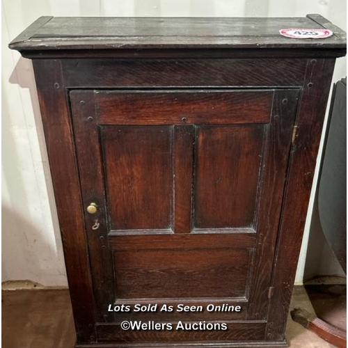 425 - 18th century peg constructed oak cupboard, with two internal shelves and key, 90cm (h) x 69cm (w) x ... 