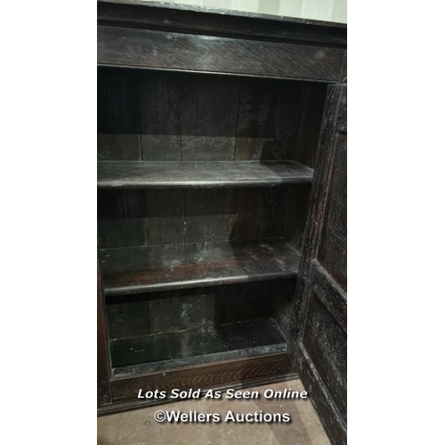 425 - 18th century peg constructed oak cupboard, with two internal shelves and key, 90cm (h) x 69cm (w) x ... 