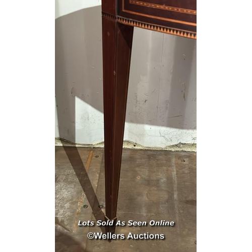 426 - Edwardian Sheraton revival mahogany inlaid corner console table with central drawer, 74cm (h) x 85cm... 