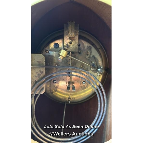 434 - Mahogany mantle clock, 30cm (h) / Please bring equipment and labour to assist with removal of all lo... 