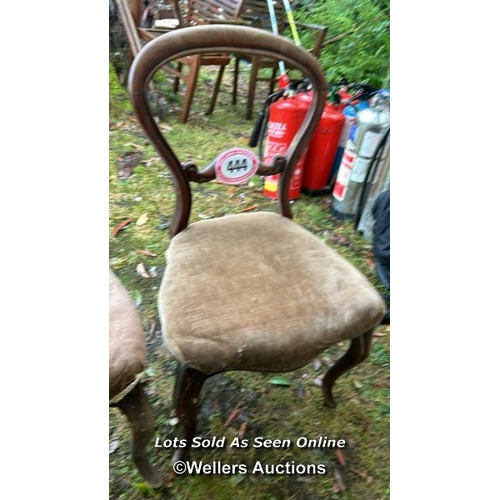 444 - A pair of Victorian mahogany bloomback dining chairs with upholstered seat, 90cm (h) x 46cm (w) x 40... 