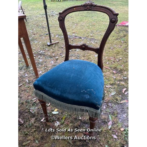 445 - A Victorian bloomback dining chair with lace upholstered seat, 89cm (h) x 46cm (w) x 40cm (d) / Plea... 