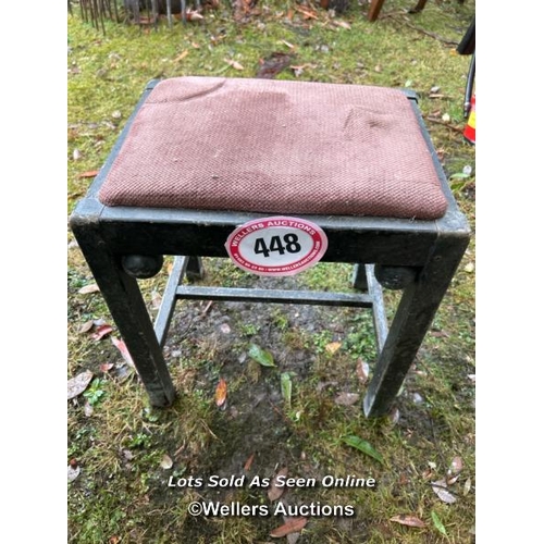 448 - A Victorian stool on ebonised frame, 44cm (h) x 40cm (w) x 30cm (d) / Please bring equipment and lab... 