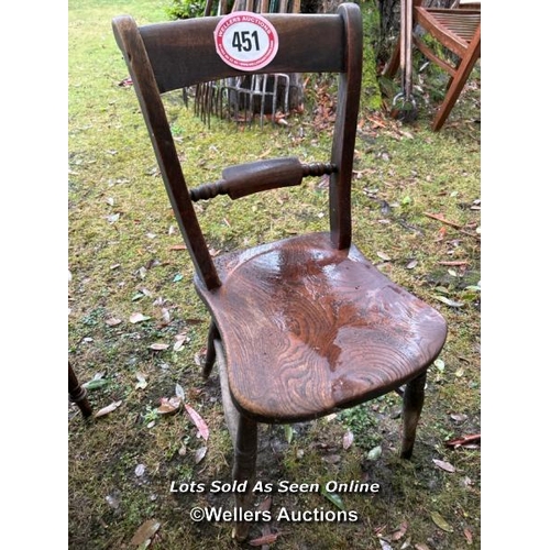 451 - A Victorian beech and elm chair, 85cm (h) x 38cm (w) x 39cm (d)  / Please bring equipment and labour... 