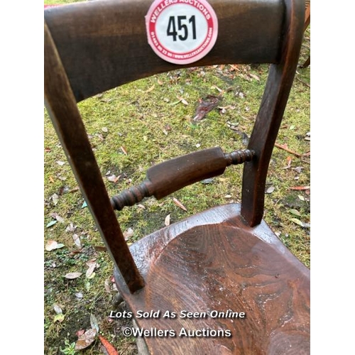 451 - A Victorian beech and elm chair, 85cm (h) x 38cm (w) x 39cm (d)  / Please bring equipment and labour... 