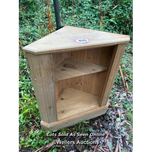 455 - A pine floor standing corner cabinet, 78cm (h) x 68cm (w) x 39cm (d) / Please bring equipment and la... 