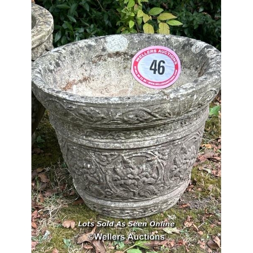 46 - Two round planters, largest 28cm (h) x 32cm (w) / Please bring equipment and labour to assist with r... 