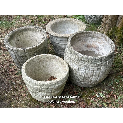 47 - Four round planters, largest 25cm (h) x 25cm (w) / Please bring equipment and labour to assist with ... 