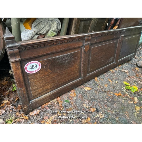 489 - A piece of oak church panelling, peg constructed, 57cm (h) x 84cm (l) / Please bring equipment and l... 