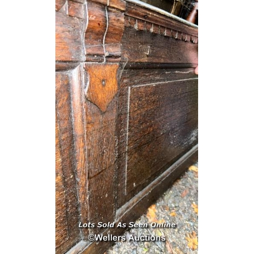 489 - A piece of oak church panelling, peg constructed, 57cm (h) x 84cm (l) / Please bring equipment and l... 