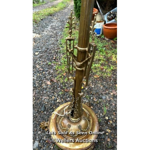 491 - A heavy brass neo-classical standing lamp, 157cm (h) / Please bring equipment and labour to assist w... 