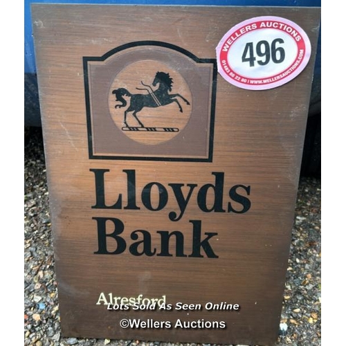 496 - Lloyds bank of Alresford branch plaque, 48cm (h) x 33cm (w) / Please bring equipment and labour to a... 