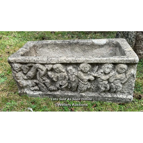 50 - Reconstituted stone trough, 20cm (h) x 48cm (l) x 22cm (d) / Please bring equipment and labour to as... 