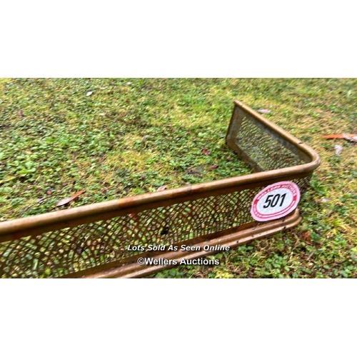 501 - A pierced brass fender, 15cm (h) x 108cm (w) x 30cm (d) / Please bring equipment and labour to assis... 