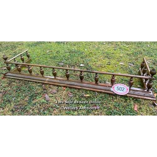 502 - Adam's style brass fender, 16cm (h) x 110cm (w) x 37cm (d) / Please bring equipment and labour to as... 