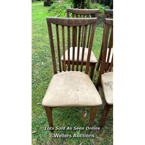 504 - Four contemporary oak dining chairs, for reupholstery, 94cm (h) x 46cm (w) x 46cm (d) / Please bring... 