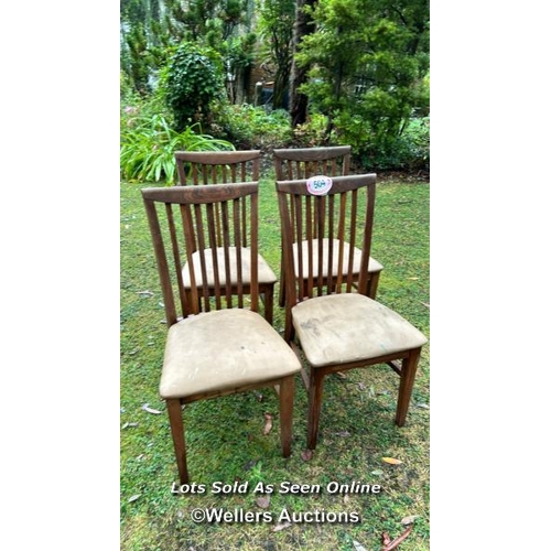 504 - Four contemporary oak dining chairs, for reupholstery, 94cm (h) x 46cm (w) x 46cm (d) / Please bring... 