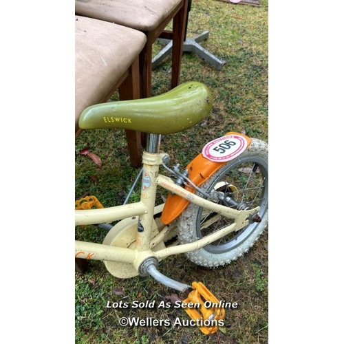 506 - Vintage Elswick children's bike with front wicker basket / Please bring equipment and labour to assi... 