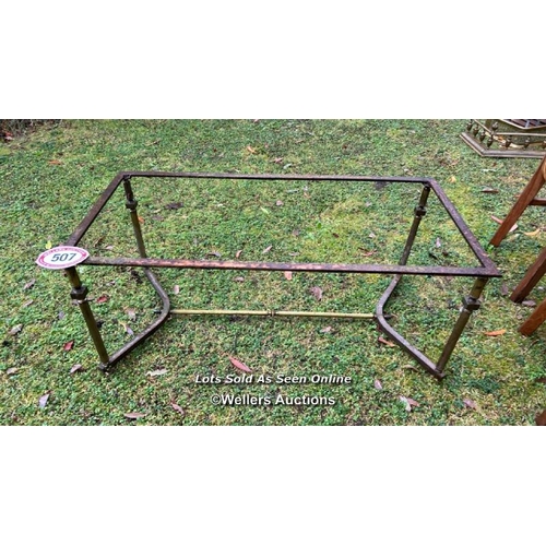 507 - A weathered brass table base, 41cm (h) x 100cm (w) x 49cm (d) / Please bring equipment and labour to... 