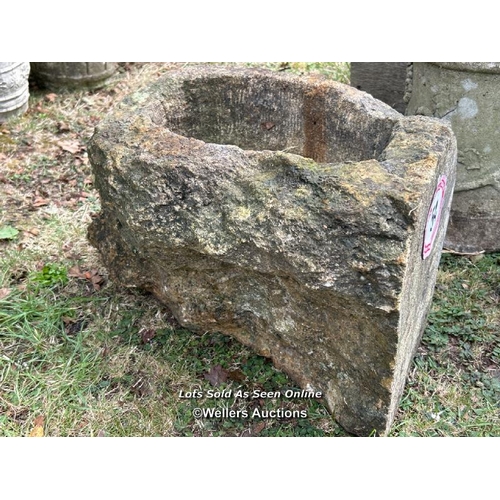 54 - Yorkstone trough, 29cm (h) x 50cm(l) x 30cm (d) / Please bring equipment and labour to assist with r... 