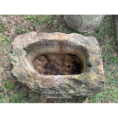 54 - Yorkstone trough, 29cm (h) x 50cm(l) x 30cm (d) / Please bring equipment and labour to assist with r... 