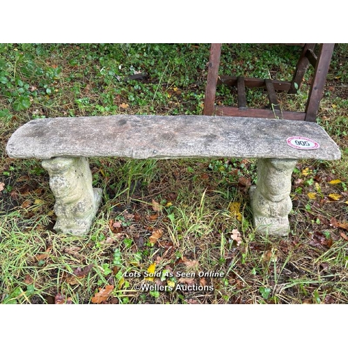 544 - A three piece reconstituted stone garden bench on squirrel base, 41cm (h) x 113cm (w) x 30cm (d) / P... 