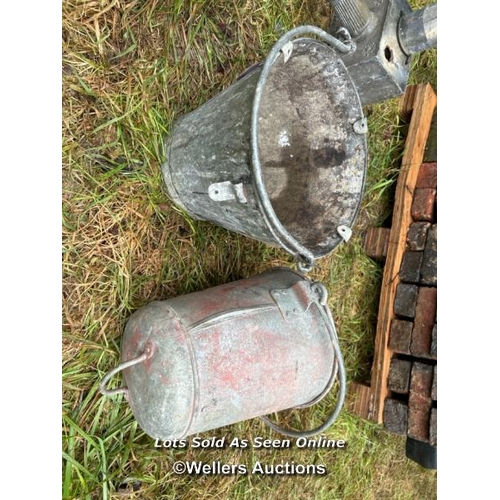 546 - Two galvanised buckets, 30cm (h) x 32cm (dia) / Please bring equipment and labour to assist with rem... 