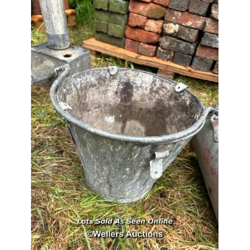 546 - Two galvanised buckets, 30cm (h) x 32cm (dia) / Please bring equipment and labour to assist with rem... 