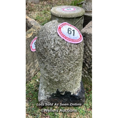 61 - Granite jostle stone, 43cm (h) / Please bring equipment and labour to assist with removal of all lot... 