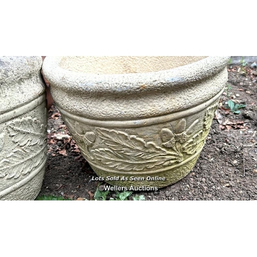 66 - Pair of reconstituted stone round planters, 26cm (h) x 34cm (dia) / Please bring equipment and labou... 