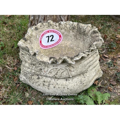 72 - Reconstituted stone sack, 22cm (h) x 32cm (w) / Please bring equipment and labour to assist with rem... 