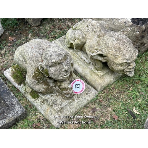 73 - Harlequin pair of gargoyle pier caps, 33cm (h) x 30cm (w) x 53cm (d) / Please bring equipment and la... 