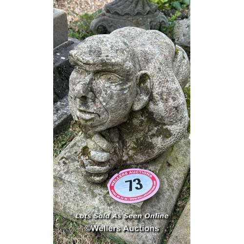 73 - Harlequin pair of gargoyle pier caps, 33cm (h) x 30cm (w) x 53cm (d) / Please bring equipment and la... 