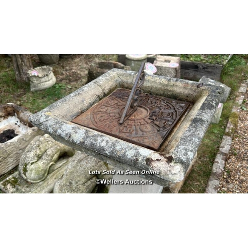 79 - Reconstituted stone sundial, 88cm (h) x 32cm sqaure at the base / Please bring equipment and labour ... 