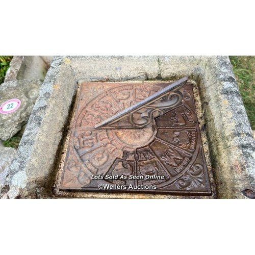 79 - Reconstituted stone sundial, 88cm (h) x 32cm sqaure at the base / Please bring equipment and labour ... 