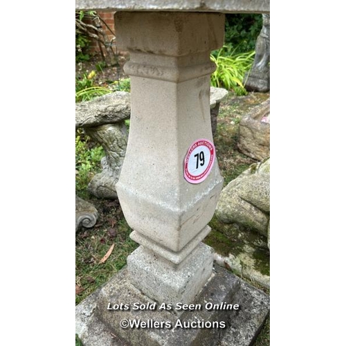 79 - Reconstituted stone sundial, 88cm (h) x 32cm sqaure at the base / Please bring equipment and labour ... 