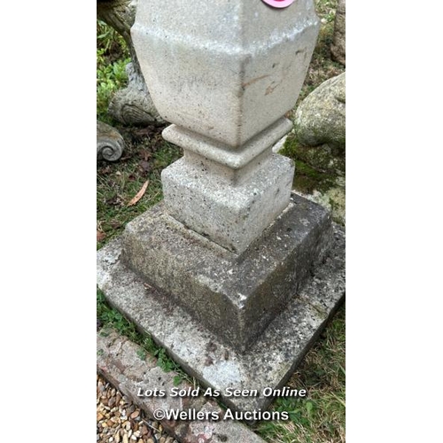 79 - Reconstituted stone sundial, 88cm (h) x 32cm sqaure at the base / Please bring equipment and labour ... 