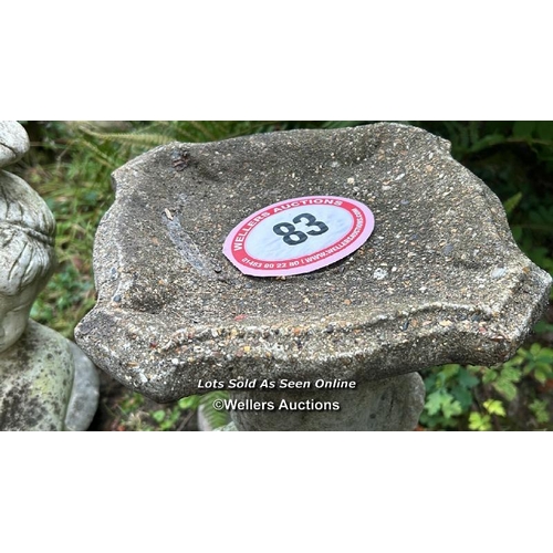 83 - Cherub bird bath, 76cm (h) x 26cm sqaure at the top / Please bring equipment and labour to assist wi... 