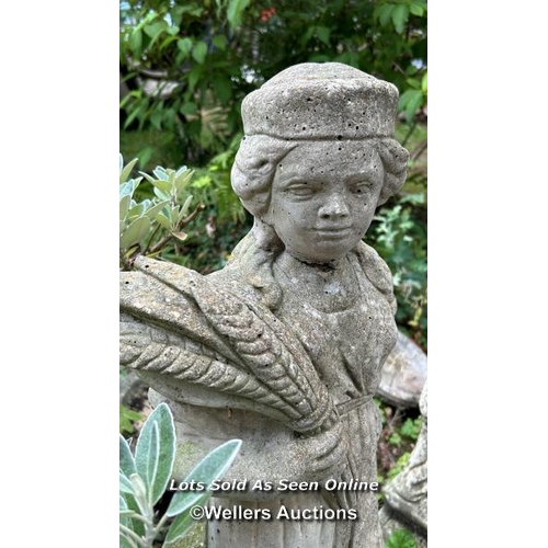 84 - Reconstituted stone statue, 80cm (h), repair to the neck / Please bring equipment and labour to assi... 