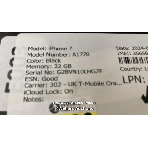 9166 - APPLE IPHONE 7 / A1778 / 32GB / I-CLOUD LOCKED / SERIAL NO. G28VN10LHG7F / SEE IMAGES / DAMAGED SCRE... 