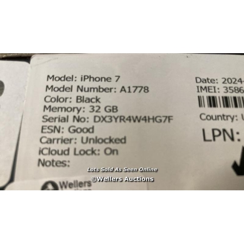 9179 - APPLE IPHONE 7 / A1778 / 32GB / I-CLOUD LOCKED / SERIAL NO. DX3YR4W4HG7F / SEE IMAGES / DAMAGED SCRE... 