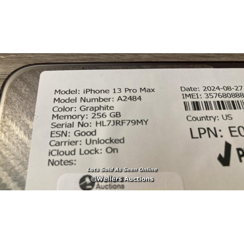 9305 - APPLE IPHONE 13 PRO MAX / A2684 / 256GB / I-CLOUD LOCKED / SERIAL NO. HL7JRF79MY / SEE IMAGES